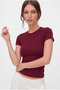 Women's Burgundy Crew Neck Short Sleeve T-Shirt Blouse - 3