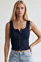 Women's navy blue u-neck strappy buttoned blouse alc-x15539 - 3