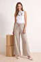 Bej Beli Lastikli Wide Leg/Geniş Paça  Pantolon TWOSS25PL00123 - 2