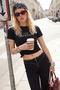 Black Slogan Fitted Short Sleeve Cotton Ribbed Knitted T-Shirt Twoss26Ts00129