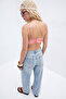 Pembe Baskılı Crop Asimetrik Etek Uçlu Tül Örme Bluz TWOSS23BZ00566 - 5