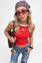 Red Slogan Fitted Halter Neck Sleeveless Cotton Ribbed Knitted Tank Top Twoss26Al00040 - 3