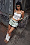 Ecru Slogan Printed Fitted Pool Collar Thin Strap Sleeveless Cotton Ribbed Knitted Tank Top Twoss26Al00149 - 2