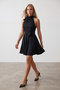 Women's Black Collar Gather Detailed Belted Flared Dress ALC-771-001