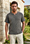 Men's Sport Collar Anthracite Denim Cotton Shirt - 2