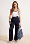 Lacivert Wide Leg/Geniş Paça Pileli Dokuma Kumaş Pantolon TWOSS21PL0155
