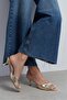 Promise Gold Patterned Pointed Toe Women's Thin Heeled Slippers - 3