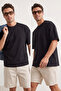 Unisex Siyah-Siyah Oversize 2'li Paket Basic %100 Pamuklu T-Shirt TMNSS24TS00038