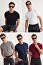 Siyah-Beyaz-Antrasit-Bordo -Lacivert Slim/Dar 5'li Basic %100 Pamuklu T-shirt TMNAW20TS0243