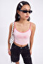 Pink Printed Fitted V-Neck Thin Strap Sleeveless Crop Cotton Stretch Knitted Undershirt Twoss26Al00147 - 3