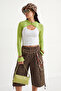 Yeşil Düz Regular Kapüşonlu Standart Kol Ekstra Crop Tül Örme Bluz TWOSS26BZ01077 - 3