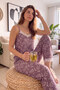 Purple Olive Branch Lace Rope Strap Knitted Women's Pajama Set