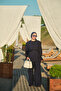 Women's Crew Neck Embroidery Figure Patterned Waist Tie Suit Navy Blue - 6