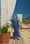Women's Floral Pattern Shiny Striped Dress Navy Blue - 8