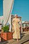 Women's Lace Detail Buttoned Waist Tie Dress with Inner Lining Yellow - 6