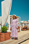Women's Floral Pattern Shiny Striped Dress Lilac