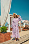 Women's Floral Pattern Shiny Striped Dress Lilac - 4