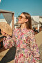 Women's Floral Pattern Buttoned and Waist-Tied Dress Pink - 11