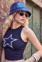 Navy Blue Printed Fitted Halter Neck Sleeveless Cotton Stretch Knitted Undershirt Twoss26Al00059 - 2
