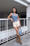 Ekru Denim Nakışlı Plaj Şort TBESS24SR00007 - 3