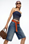 Limited Edition Indigo Dantel Detaylı Straplez Dokuma Gabardin Bluz TPRSS26BZ00068 - 4
