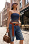Limited Edition Indigo Dantel Detaylı Straplez Dokuma Gabardin Bluz TPRSS26BZ00068