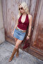 Burgundy Fitted/Bodycon Halter Neck Sleeveless Soft Knitted Blouse Twoss26Bz00625 - 2