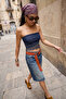 Limited Edition Indigo Dantel Detaylı Straplez Dokuma Gabardin Bluz TPRSS26BZ00068 - 2