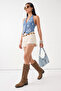 Ekru Denim Nakışlı Plaj Şort TBESS24SR00007 - 5