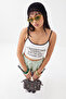 Ecru Slogan Printed Fitted Pool Collar Thin Strap Sleeveless Cotton Ribbed Knitted Tank Top Twoss26Al00149 - 4