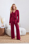 Bordo 3'lü Dantelli Viskon Örme Pijama Takımı THMSS26PT00056