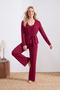 Bordo 3'lü Dantelli Viskon Örme Pijama Takımı THMSS26PT00056 - 2