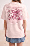 Pembe %100 Kalın Pamuklu Ön ve Arka Baskılı Oversize Kalıp Örme T-Shirt TWOSS23TS00269 - 2