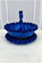Cobalt Blue Bridal Henna Night Tray and Basket, Wedding, Circumcision, Engagement, Velvet Three-Dimensional Laser Flowered - 2