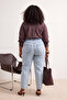 Açık Mavi Yüksek Bel Beli Lastikli %100 Pamuk Non-Stretch Büyük Beden Mom Jeans TBBSS26CJ00026 - 4