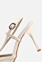 Women's Beige Bow Detailed Mesh Thin Strap High Heel Shoes - 6