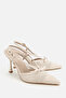 Women's Beige Bow Detailed Mesh Thin Strap High Heel Shoes - 2