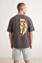Anthracite Oversized /Wide Cut Back Lion Printed 100% Cotton T-Shirt Tmnss25Ts00117