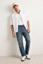 Lacivert Eskitme Efectli Baggy/90's Straight Fit Jeans Bol Kot Pantolon TMNSS24JE00012