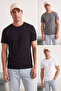 Unisex Siyah-Antrasit Melanj-Beyaz Slim Bisiklet Yaka %100 Pamuk 3'lü Paket T-Shirt TMNSS19BO0007