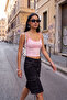 Pink Printed Fitted V-Neck Thin Strap Sleeveless Crop Cotton Stretch Knitted Undershirt Twoss26Al00147 - 6