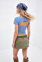 Mavi Çizgili Fitted 2 Parçalı Pencere Detaylı Fitted Crop Esnek Örme T-Shirt TWOAW27TS00031 - 3