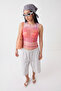 Pink Printed Fitted Crew Neck Sleeveless Tulle Knitted Blouse Twoss26Bz01099 - 3