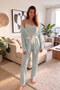 Blue Striped Floral Print Pegasus Pajama Set with Robe - 7