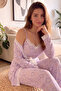 Pink Striped Floral Print Pegasus Pajama Set with Robe - 2
