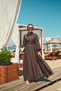 Women's Collar Tie Tulle Fabric Detail Waist Tie Dress Brown - 3