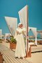 Women's Collar Tie Tulle Fabric Detail Waist Tie Dress Cream - 4
