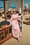 Lace Detailed Dress with Buttons and Tie at the Waist, Lined Inside, Pink - 4