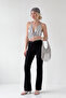Siyah Flare/İspanyol Paça Normal Bel Uzun İnterlok Örme Pantolon TWOSS26PL00160 - 3