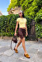 Brown Asymmetric Cut Shirred Super Mini Sequin Skirt Tprss26Et00007